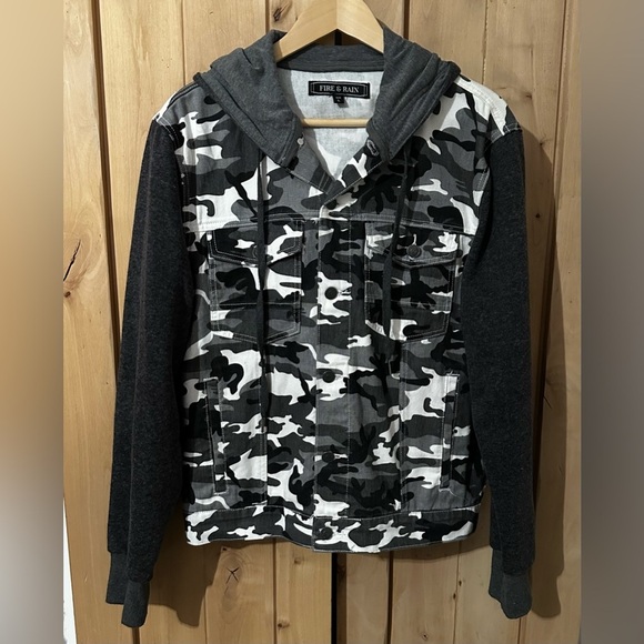 Fire & Rain Camo Denim Knit Hooded Zip-Up Jacket Men’s Large - Picture 2 of 5